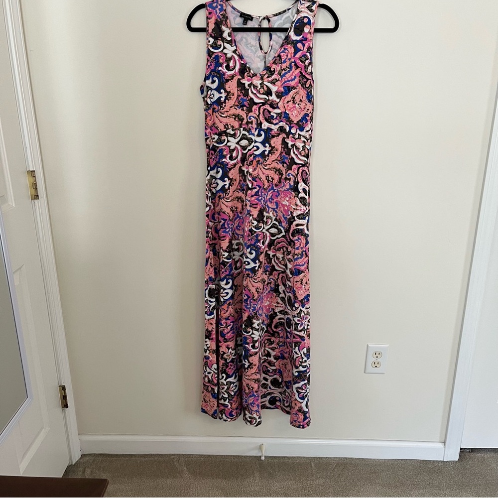 Talbots stretch v-neck sleeveless maxi dress coral M